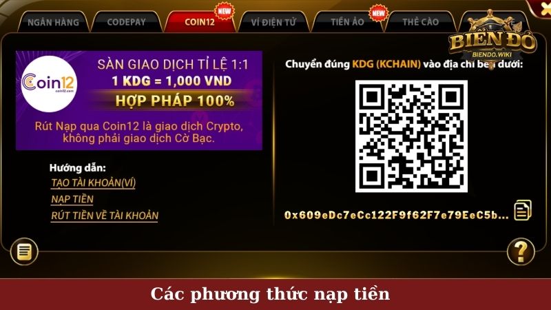 Các phương thức nạp tiền