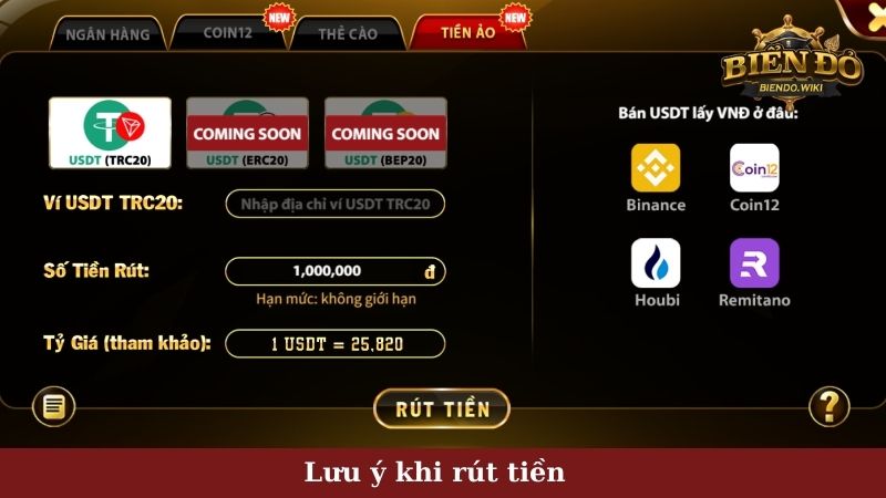 Lưu ý khi rút tiền