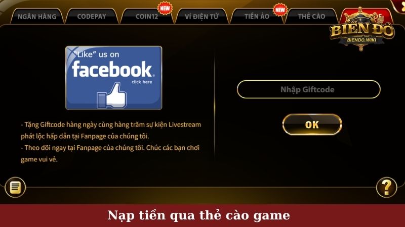 Nạp tiền qua thẻ cào game